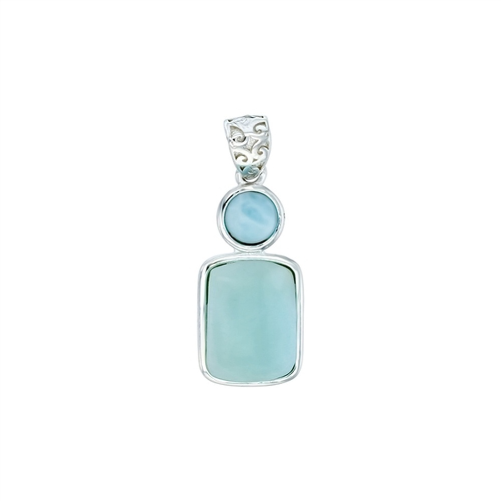 925 Sterling Silver Larimar Rectangle & Round Shape Pendant 2.6 gm
